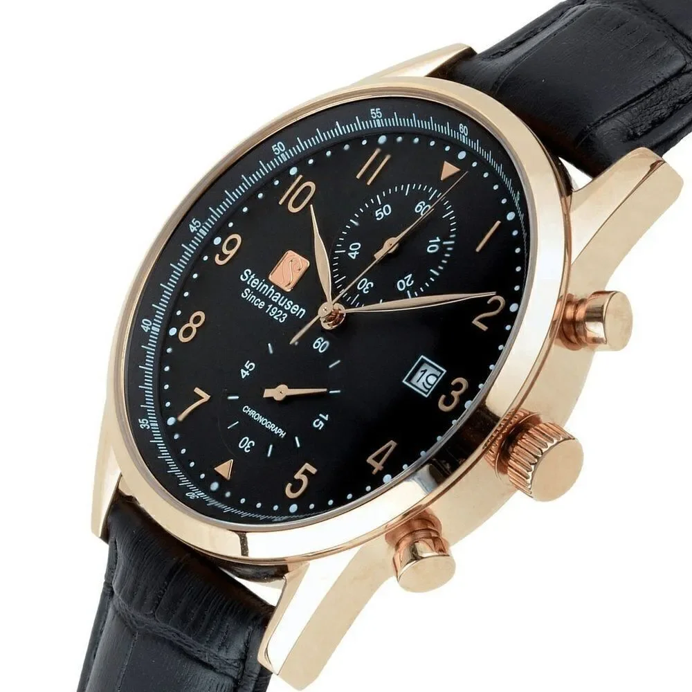 Steinhausen Lugano Rose IP-plated Black Dial Chronograph Watch